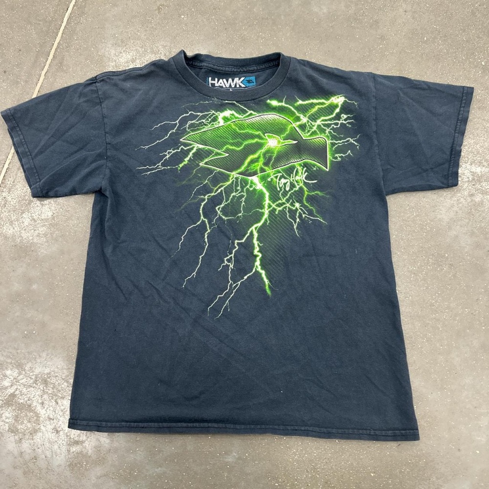 Men's Black T-Shirt with Green Lightning Design